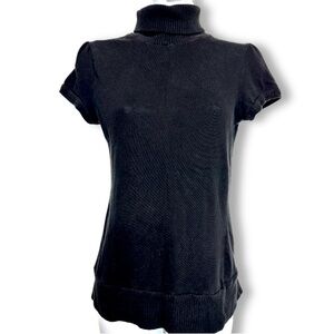 Black Short Sleeves Ribbed Knit Turtleneck Top Y2K Minimalist Womens SZ Medium